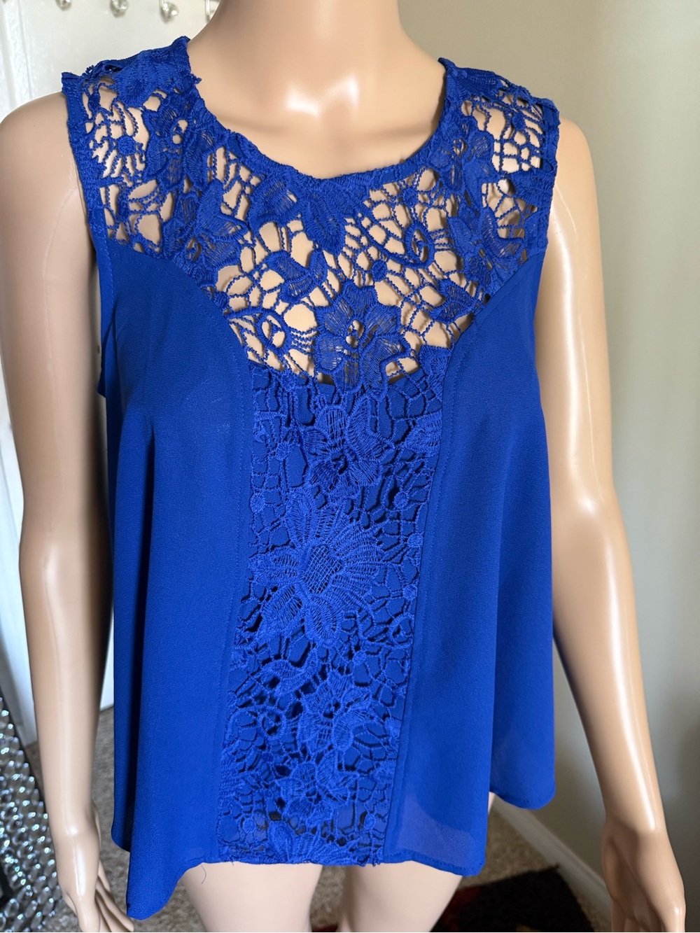 mine Royal Blue Lace Yoke Sleeveless Camisole